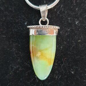 Rare Vintage Three-Color Natural Jade Melon Sterling Silver Pendant Necklace